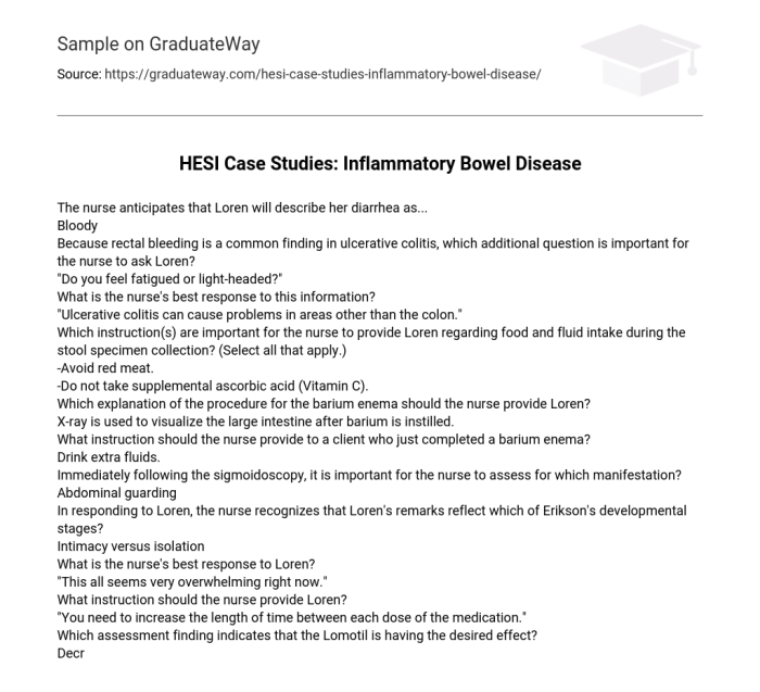 Hesi case study inflammatory bowel disease