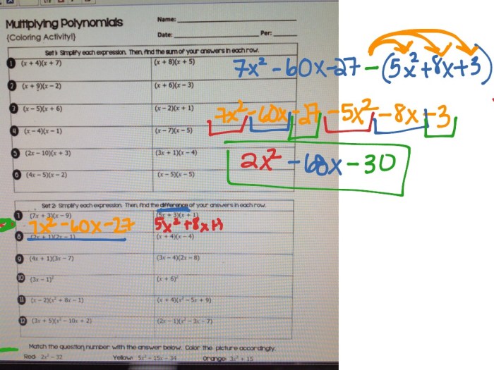 Polynomial equations coloring activity answer key